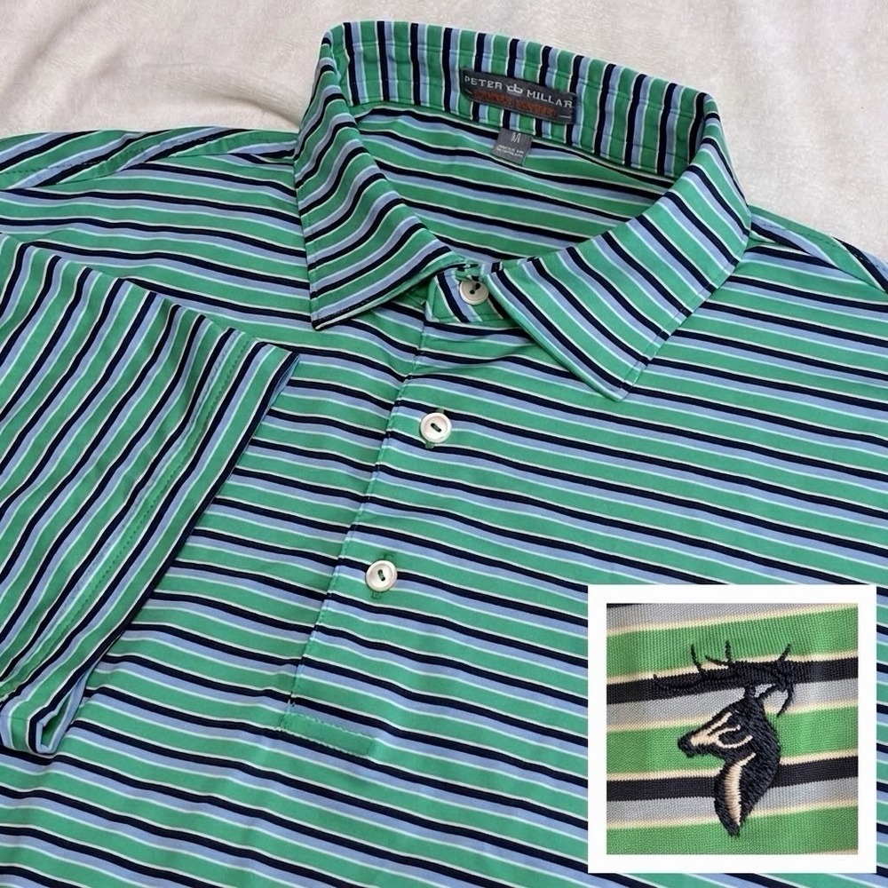 Peter Millar Summer Comfort Polo Shirt Mens Medium Striped Buck Embroidered